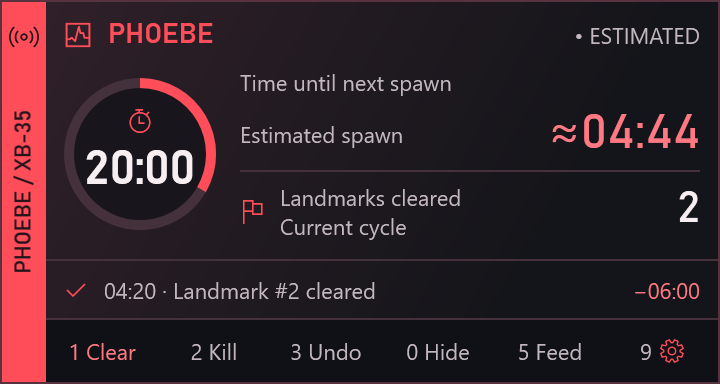 Actual Phoebe Overlay Rogue Red Compact with a smaller red dial and tightly arranged spawn and landmark information
